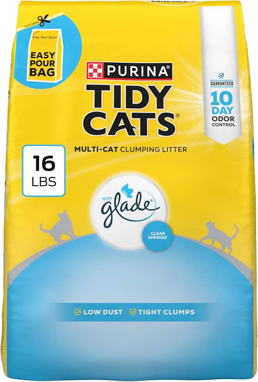 Clumping Cat Litter for Multiple Cats, Glade Clear Springs Scented 16 lb Bag with Odor Control