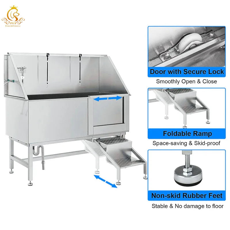 Stainless Steel Medical Pet Grooming Bathing Equipment Animal Wash Basin Vet  Sliding-door Bathing Pool