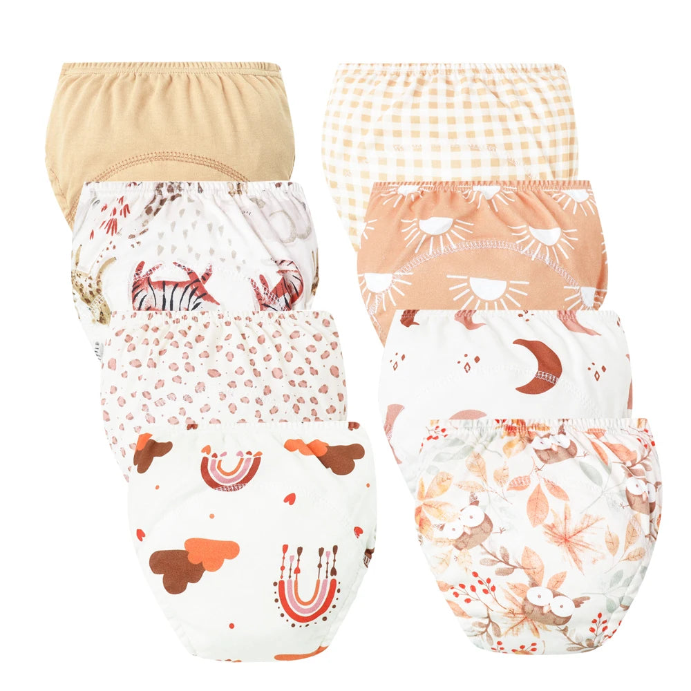 8pcs Baby Training Pants Diaper Cloth Nappies Reusable Washable Underwear for Boys & Girls Toddler Shorts Infant