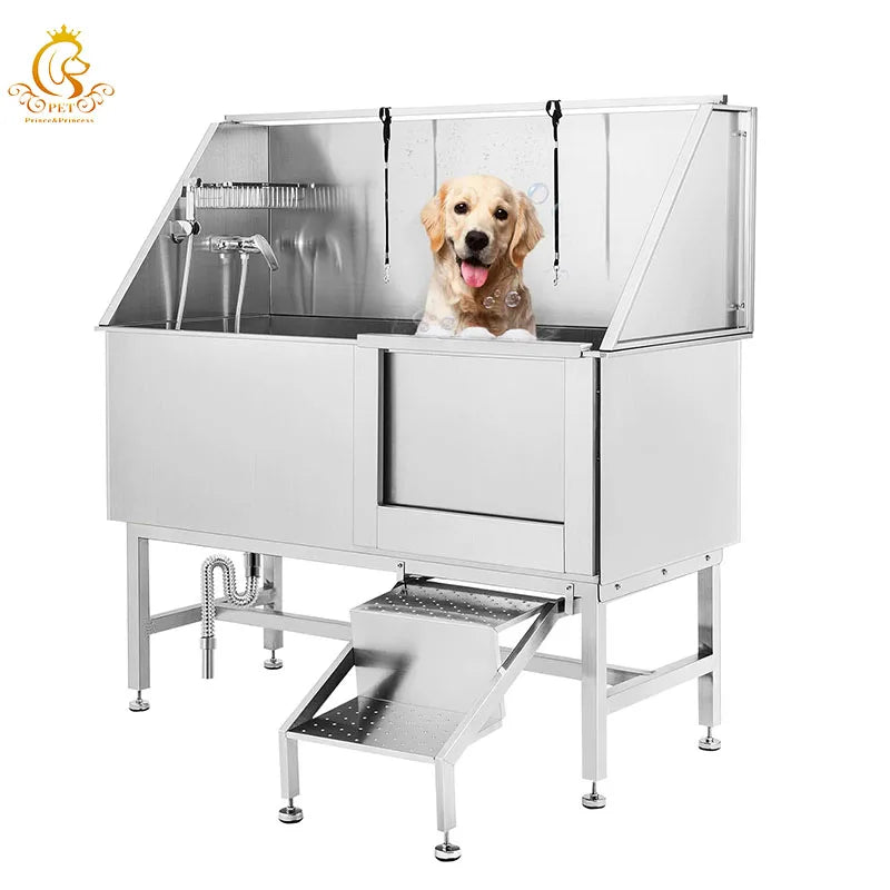Stainless Steel Medical Pet Grooming Bathing Equipment Animal Wash Basin Vet  Sliding-door Bathing Pool
