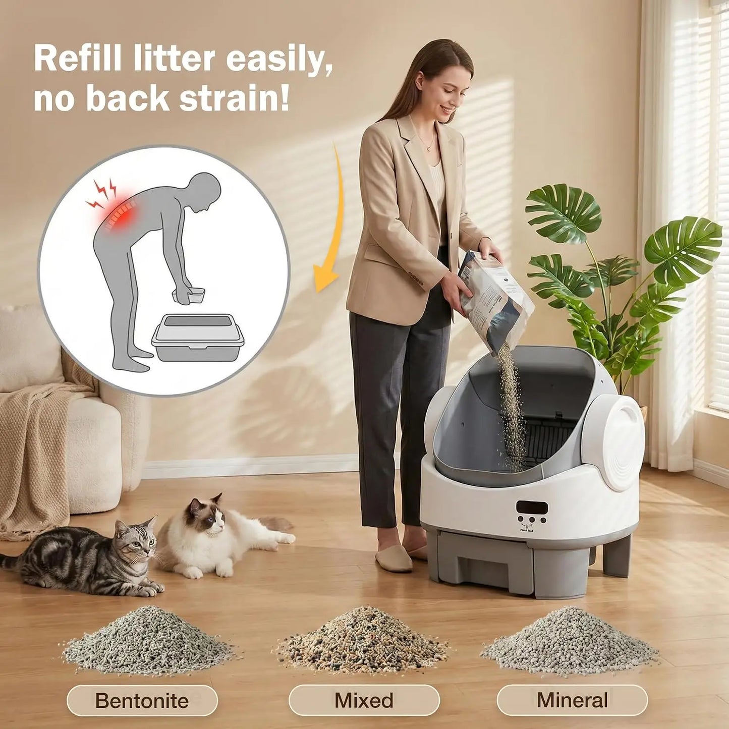 Self-Cleaning Cat Litter Box, Open-Top Automatic Litter Box with Child Lock, 10L Large Capacity Waste Drawer, No APP, Custom