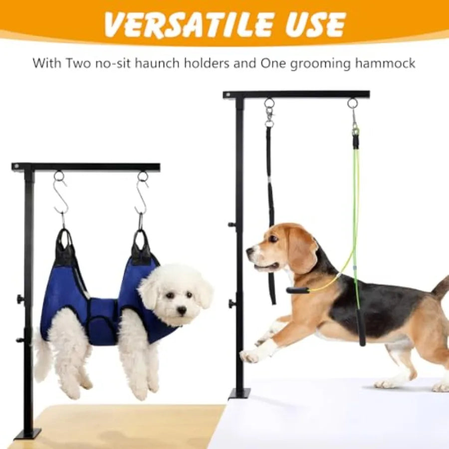Dog Grooming Arm with Dual-Spiral Clamp Adjustable Height 27-37 inch Dog Grooming Table Arm with Hammock Groom Restraint for Sm