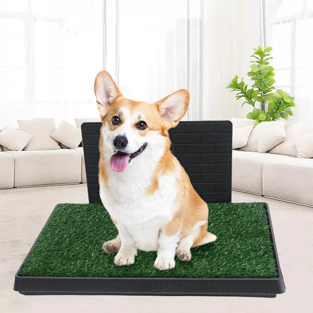 76x51cm Indoor Puppy Training Pad Reusable Dog Grass Pads Artificial Turf Potty With Tray & Pee Baffle For Big And Medium Dogs