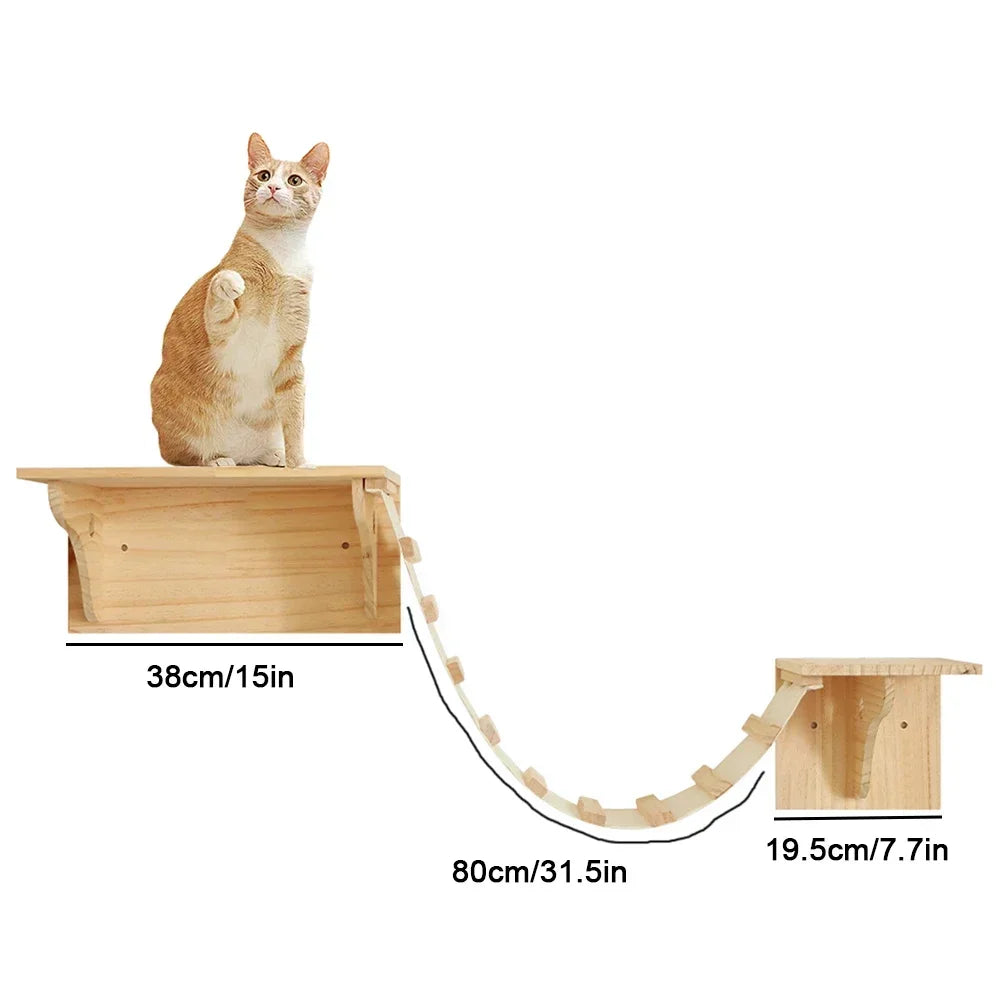 Cat Climbing Shelf Wall Cat Furniture Wooden Tree Tower Scratching Post Hiding House Nest Hanging Hammock Ladder Indoor Cats Gym