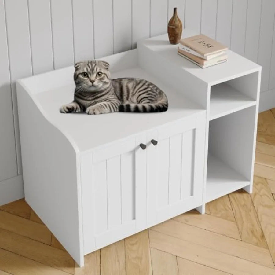 Cat Litter Box Enclosure Furniture Wooden Hidden Litter Box Cabinet Dog Proof Cat Washroom Kitty House with Vent Door