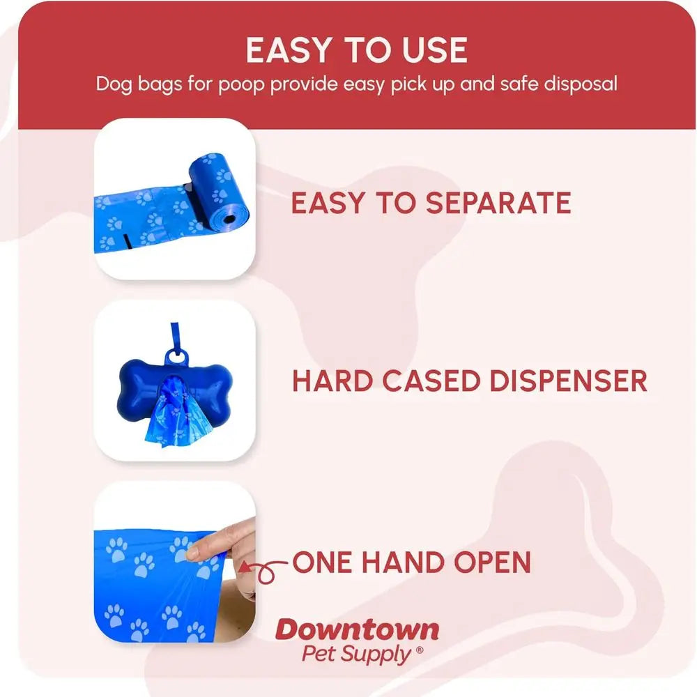 Dog Waste Bags with Dispenser, 180 Count - Leak-Proof and Bone-Shaped Holder or Leash, 12.5 x 8.5, Rainbow with Paw Prints