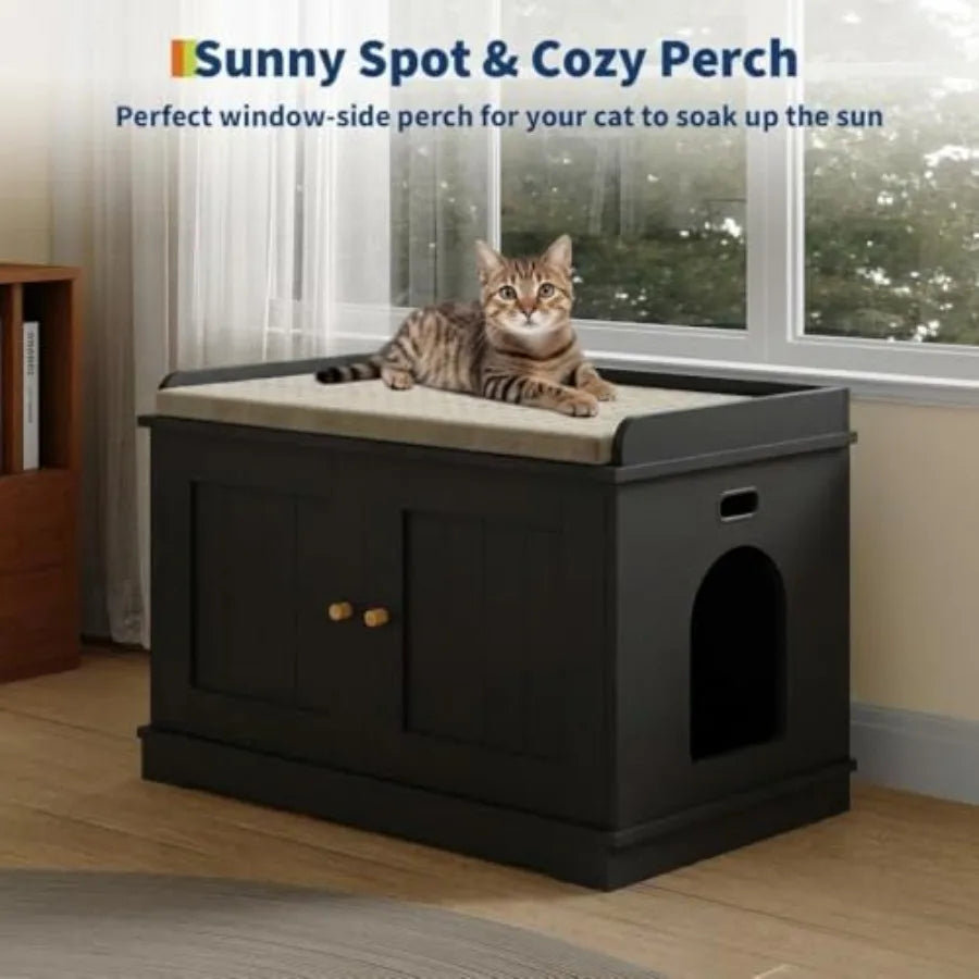 Cat Litter Box Enclosure Furniture Wooden Hidden Litter Box Cabinet Dog Proof Cat Washroom Kitty House with Vent Door