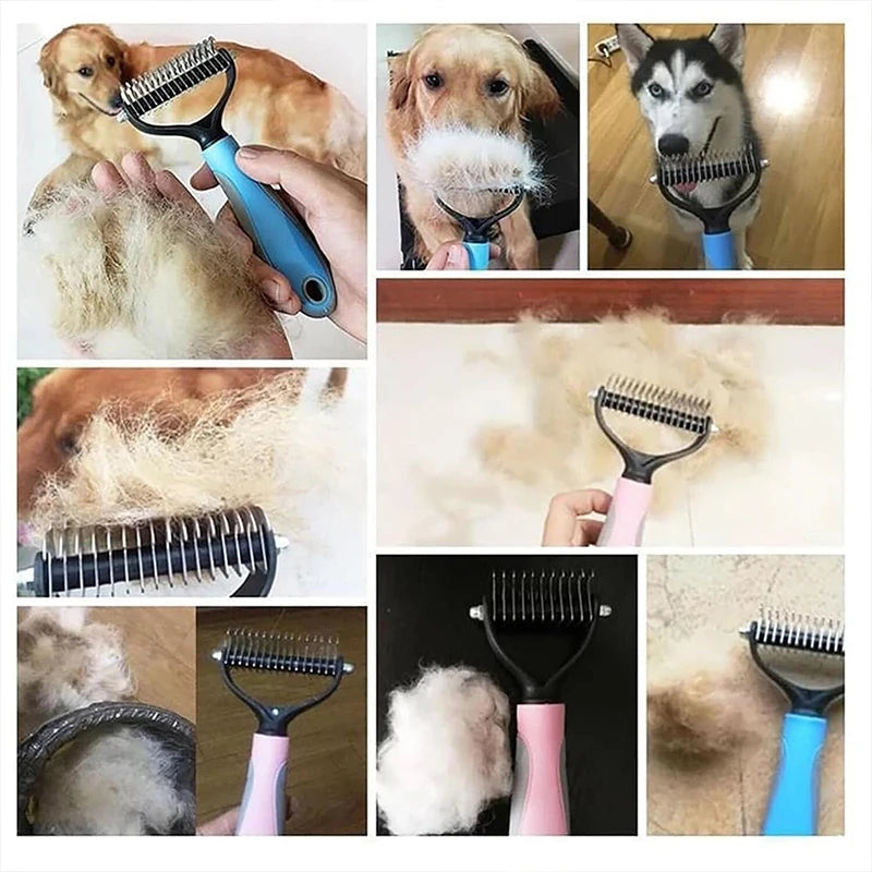 Pet Deshedding Brush Two Sided Pet Grooming Comb Stainless Steel Shedding Pet Comb Professional Hair Removal Brush for Dogs Cats