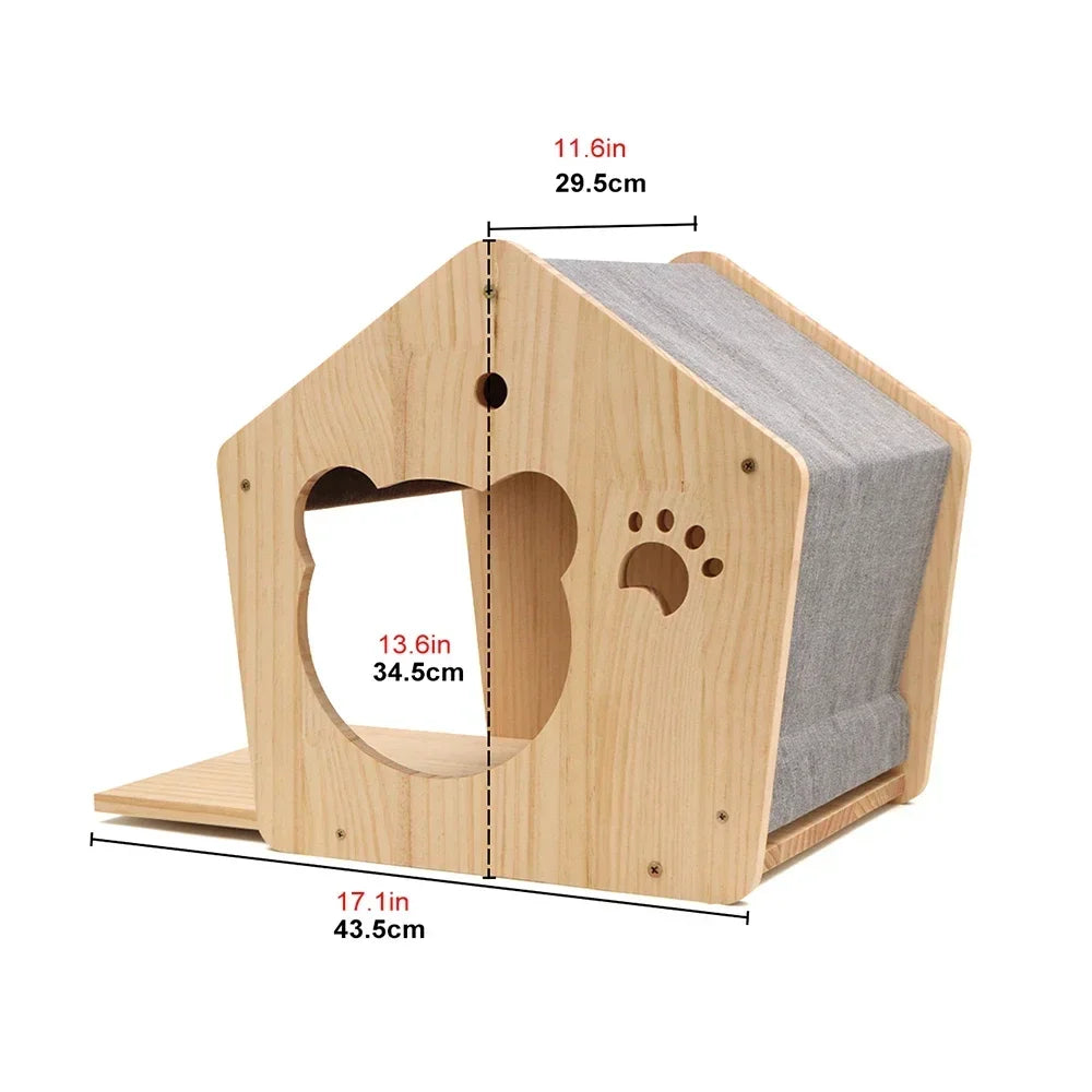 Cat Climbing Shelf Wall Cat Furniture Wooden Tree Tower Scratching Post Hiding House Nest Hanging Hammock Ladder Indoor Cats Gym