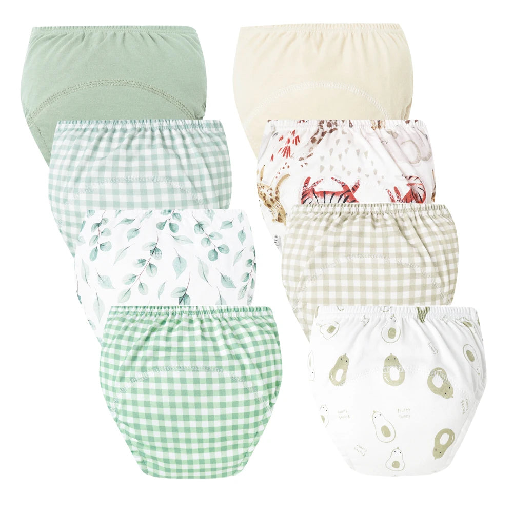 8pcs Baby Training Pants Diaper Cloth Nappies Reusable Washable Underwear for Boys & Girls Toddler Shorts Infant