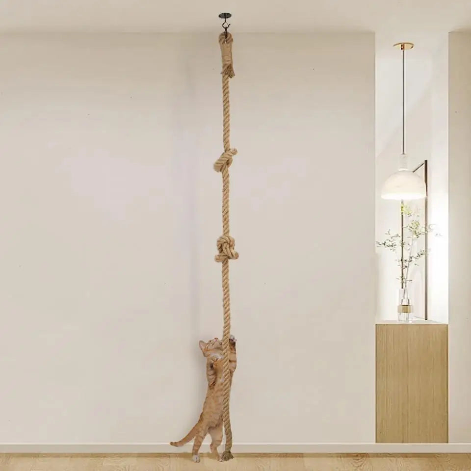 Wall-Mounted Cat Climbing Rope Wooden Cat Tree Hammock Step Ladder Natural Sisal Cat Scratching Post Indoor Wall Cat Furniture