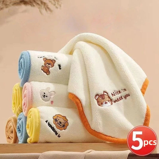 5pcs Baby Face Towels, 25x25cm Coral Fleece Squares, Ultra Soft Skin-Friendly Absorbent Burp Cloths, Reusable Drool Towels for N