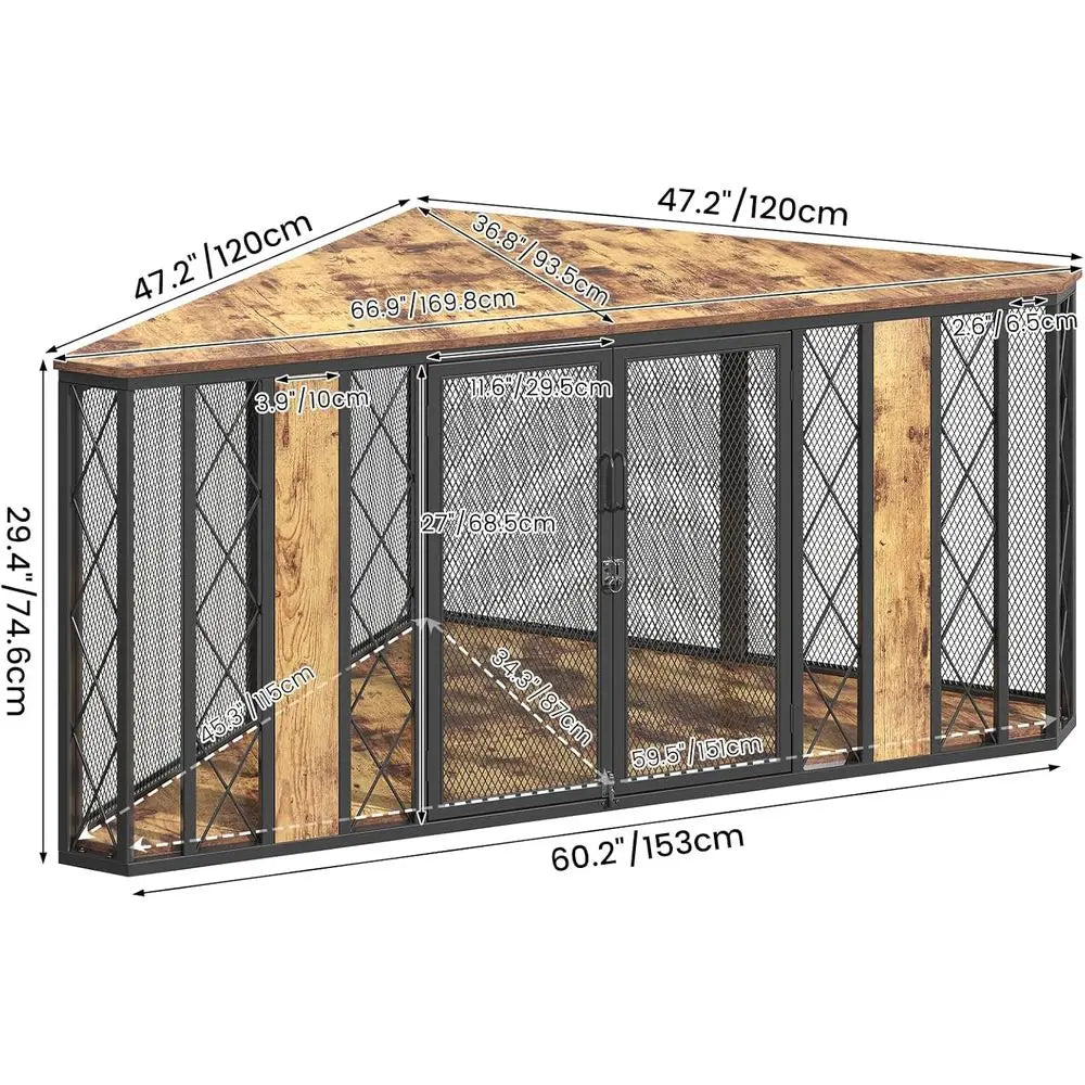 Large Wooden Dog Kennel Furniture, XL Dog Crate with 2 Doors, Decorative Dog Crate TV Stand End Table for Small to Large Dogs