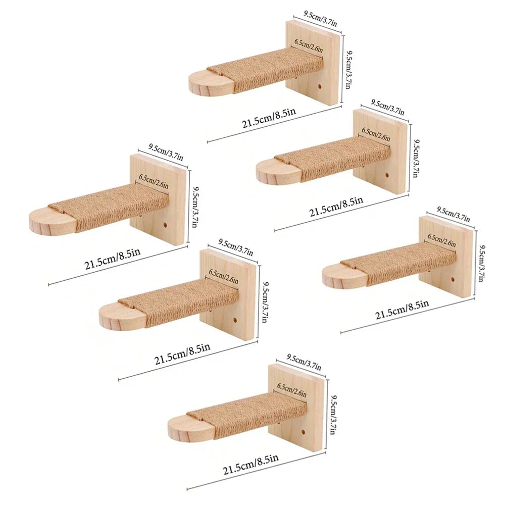 Cat Climbing Shelf Wall Cat Furniture Wooden Tree Tower Scratching Post Hiding House Nest Hanging Hammock Ladder Indoor Cats Gym