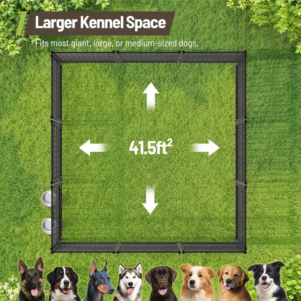 Outdoor Dog Kennel with Cover,  Dog Kennel Outside with Waterproof Roof, Rotating Feeding Bowls, Heavy Duty Large Dog，Customized
