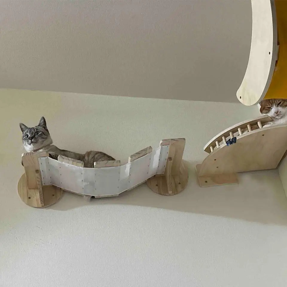 Cat Wall Shelves Climbing Systems Large Cat Furniture Shelf Set Wall Hanging Mounted Hammock Sisal Scratching Perch Bed Ladder
