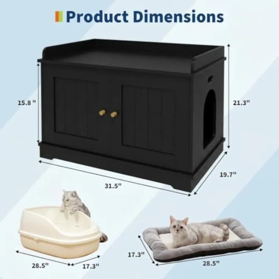 Cat Litter Box Enclosure Furniture Wooden Hidden Litter Box Cabinet Dog Proof Cat Washroom Kitty House with Vent Door