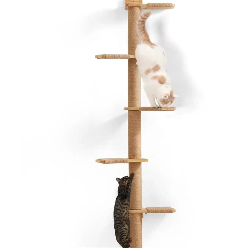 Cat Activity Tree With Scratching Posts Wall Mounted Sisal Scratcher Pine Wall Climbing For Indoor Cats Accessories