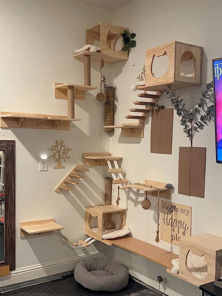 Wall Mounted Cat Climbing Shelf Steps Wall Furniture Stairway With Sisal Rope Scratching Post Tree for Cats Kitten Sleeping
