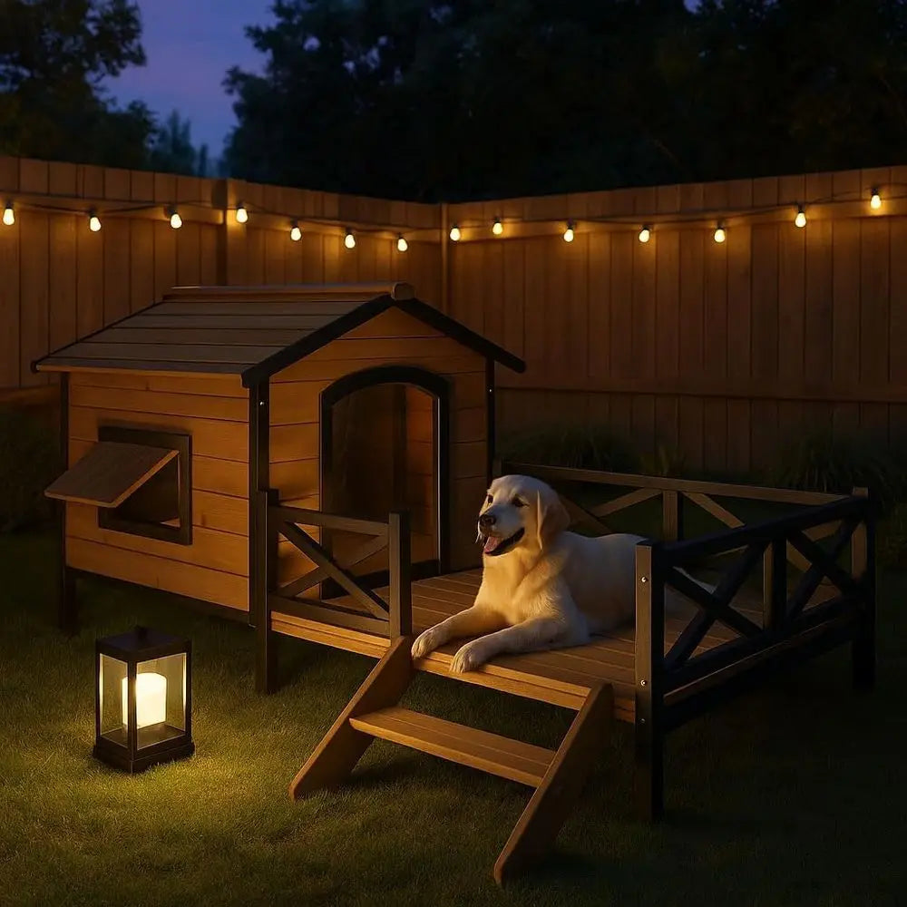 Wooden Large Dog House 43.3" L x 69.9" W x 32.7" H Extreme Outback Log Cabin Weatherproo Outdoor Pet Kennel, Cabin Style Elevate
