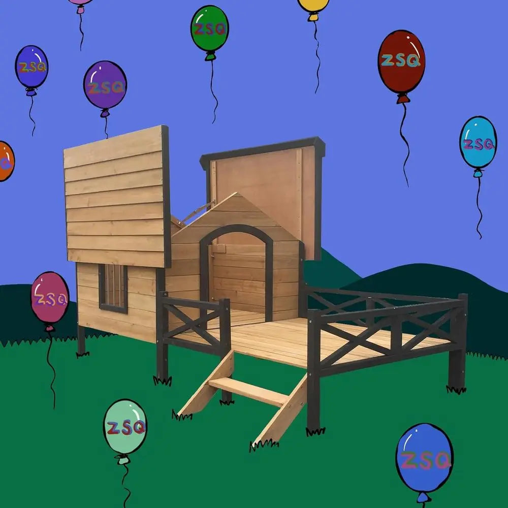 Spacious Wooden Dog Cabin with Porch - Outdoor Dog House Style