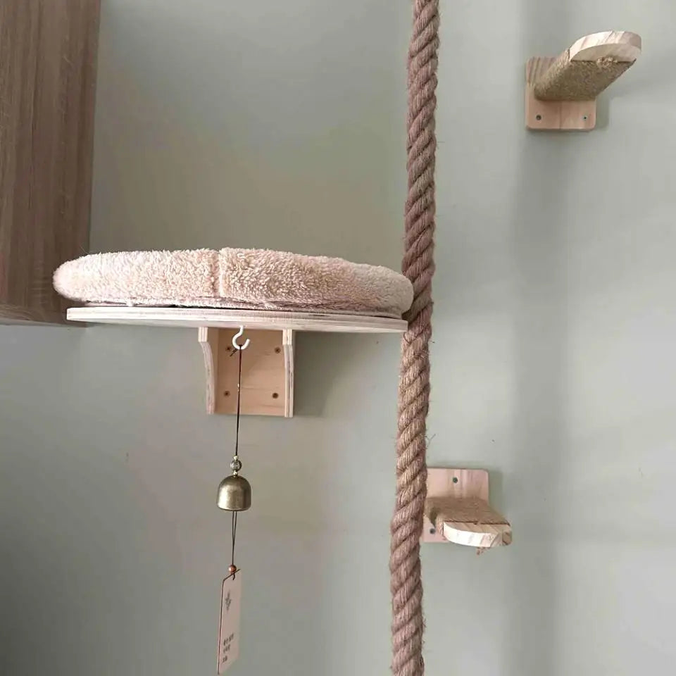 Cat Wall Shelves Climbing Systems Large Cat Furniture Shelf Set Wall Hanging Mounted Hammock Sisal Scratching Perch Bed Ladder