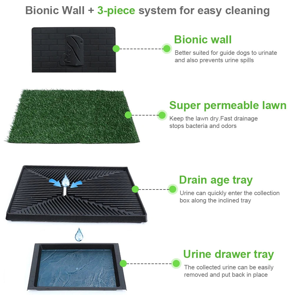 76x51cm Indoor Puppy Training Pad Reusable Dog Grass Pads Artificial Turf Potty With Tray & Pee Baffle For Big And Medium Dogs
