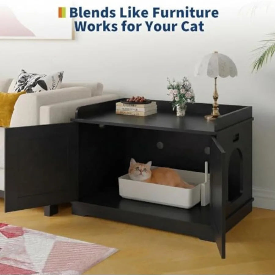Cat Litter Box Enclosure Furniture Wooden Hidden Litter Box Cabinet Dog Proof Cat Washroom Kitty House with Vent Door
