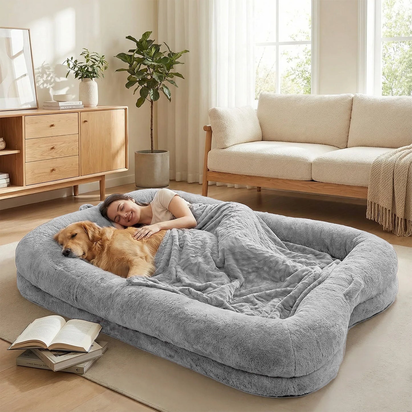 Clearance Human Dog Bed, Washable Faux Fur Dog Bed for People Doze Off, Napping Orthopedic Dog Bed, 71''x45''x14''Size Fits You