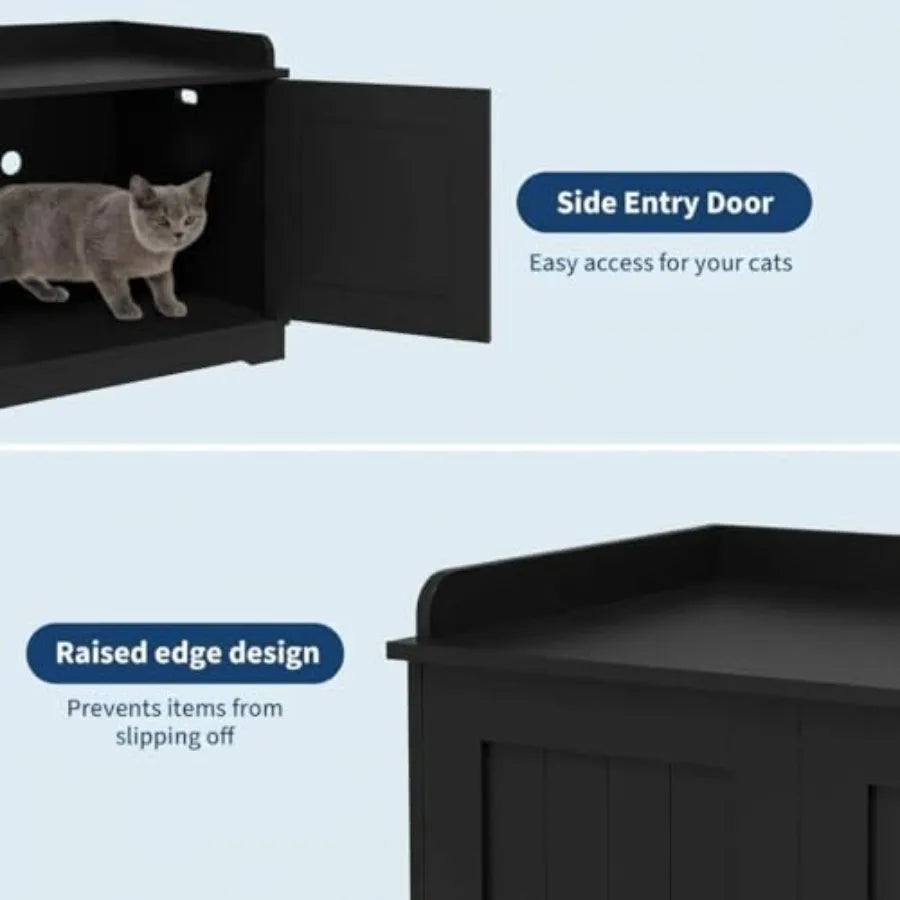 Cat Litter Box Enclosure Furniture Wooden Hidden Litter Box Cabinet Dog Proof Cat Washroom Kitty House with Vent Door