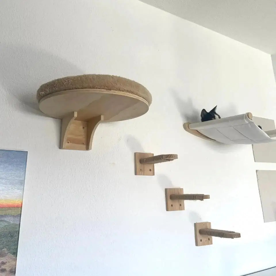 Cat Wall Shelves Climbing Systems Large Cat Furniture Shelf Set Wall Hanging Mounted Hammock Sisal Scratching Perch Bed Ladder