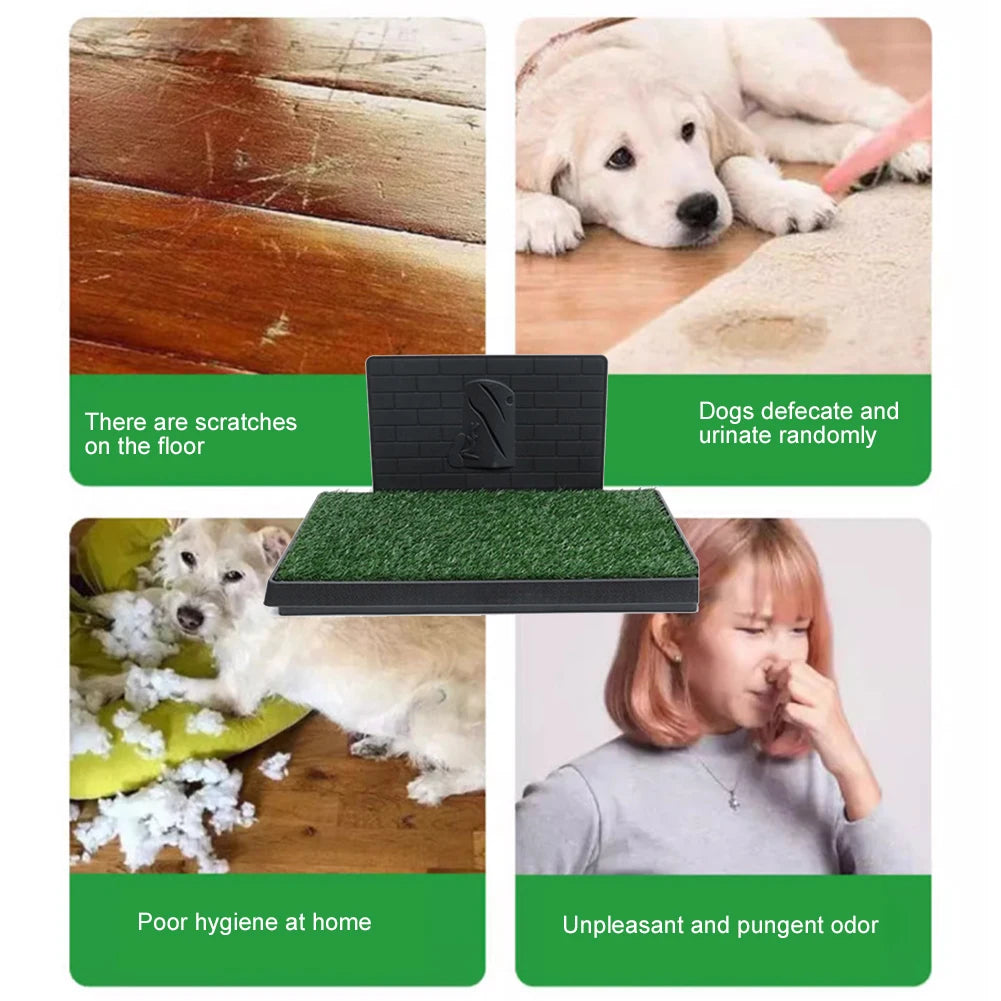 76x51cm Indoor Puppy Training Pad Reusable Dog Grass Pads Artificial Turf Potty With Tray & Pee Baffle For Big And Medium Dogs