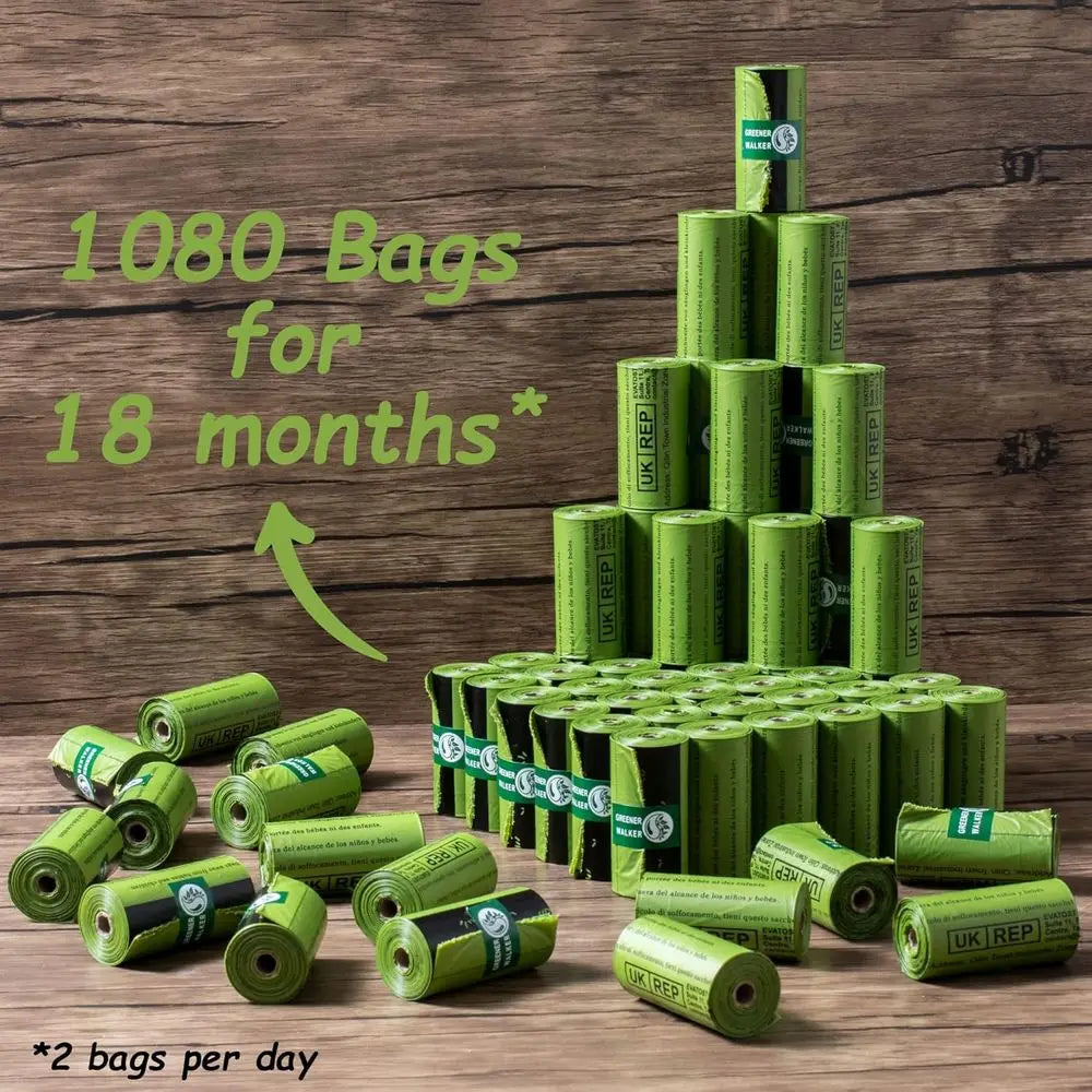 Dog Waste Bags, 1080 Extra Thick Strong 100% Leak-Proof (Green)