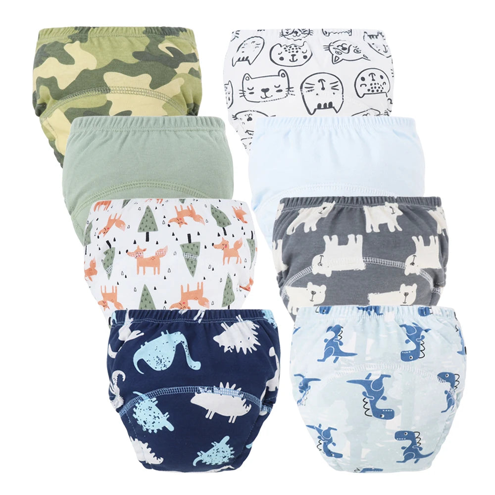 8pcs Baby Training Pants Diaper Cloth Nappies Reusable Washable Underwear for Boys & Girls Toddler Shorts Infant