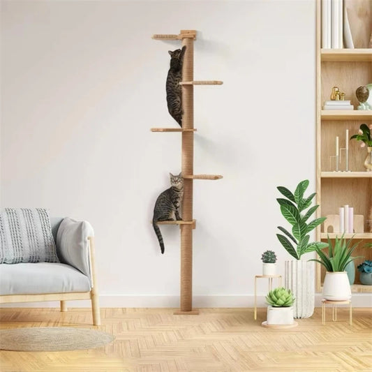 Cat Activity Tree With Scratching Posts Wall Mounted Sisal Scratcher Pine Wall Climbing For Indoor Cats Accessories