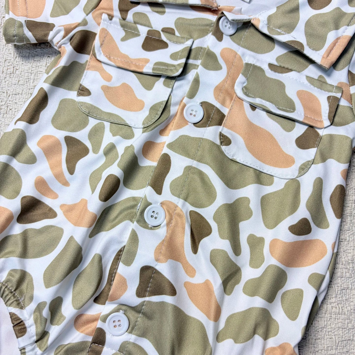 Sibling Baby Boy Camouflage Romper with Pockets Short Sleeve Button-Up Sibling Outfit