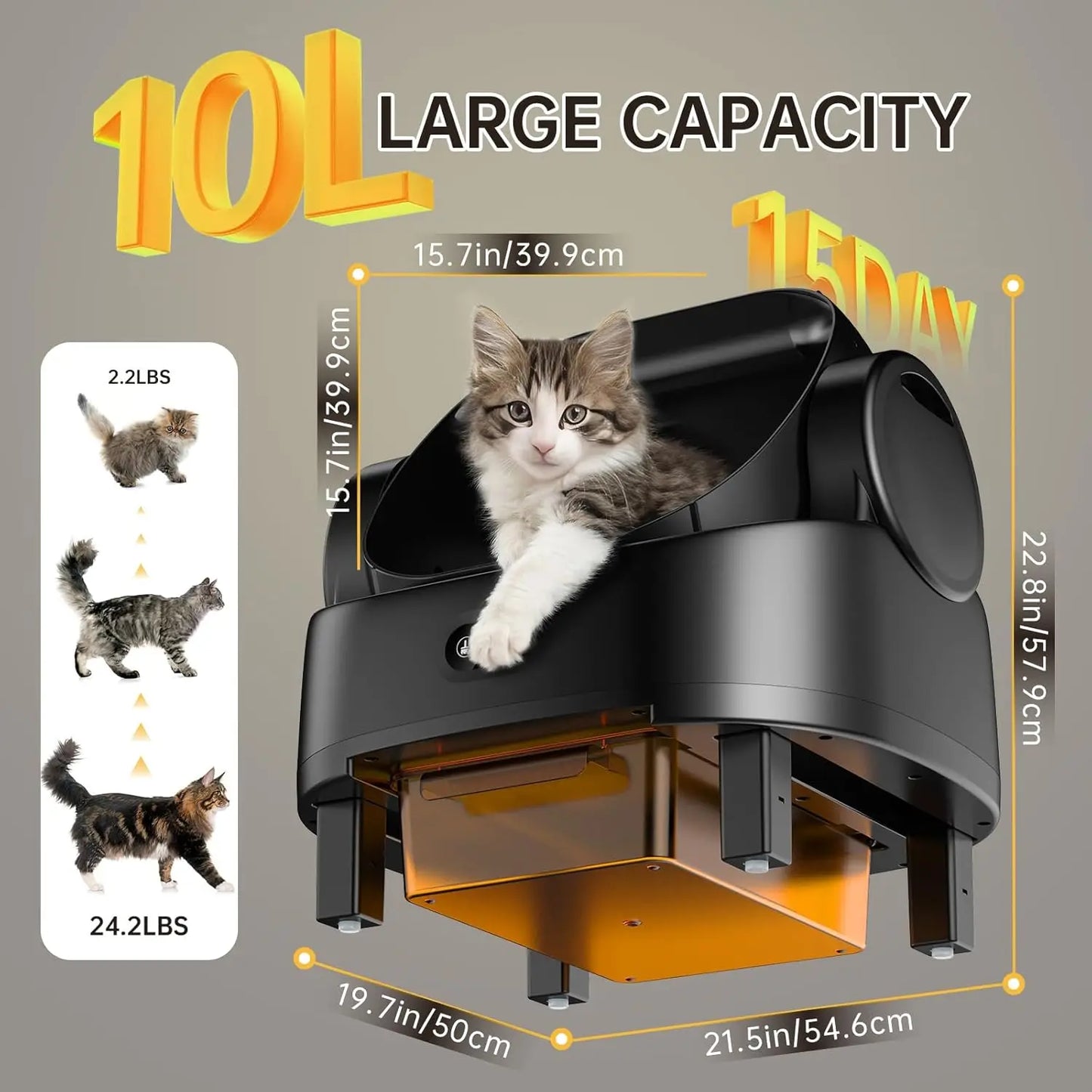 Automatic Cat Litter Box, Electric Large Open-Top Self Cleaning Litter Box for Multiple Cats, Smart APP Control, Customized