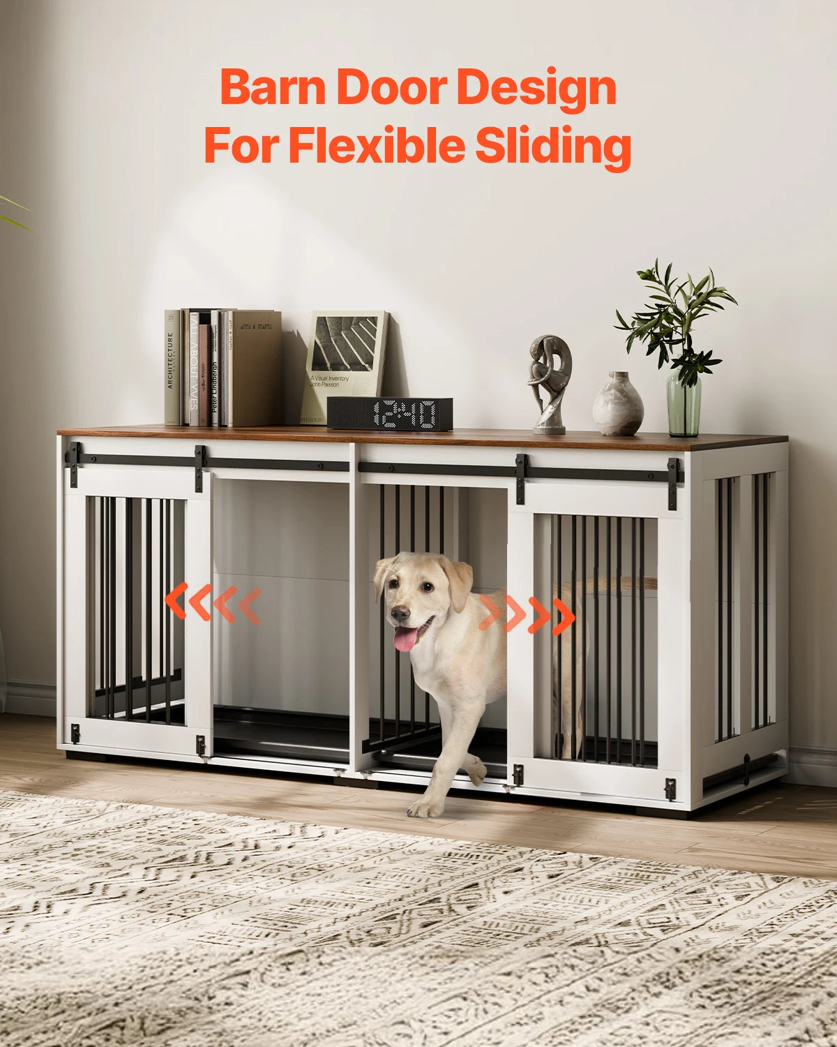 SucceBuy Double Dog Crate Furniture with Double Sliding Doors Large Dog Crate TV Stand with Removable Tray Steel Frame for Dogs