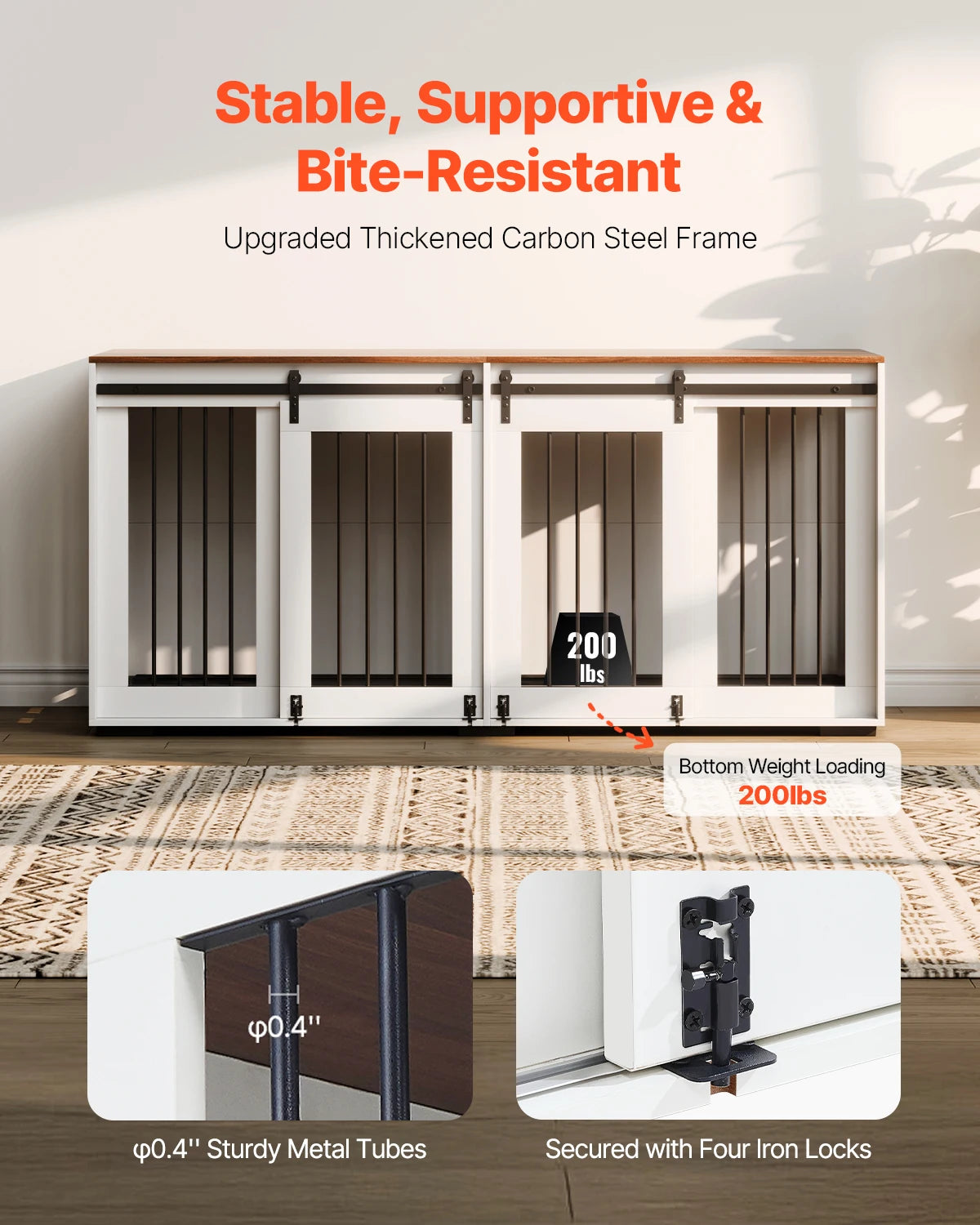 SucceBuy Double Dog Crate Furniture with Double Sliding Doors Large Dog Crate TV Stand with Removable Tray Steel Frame for Dogs