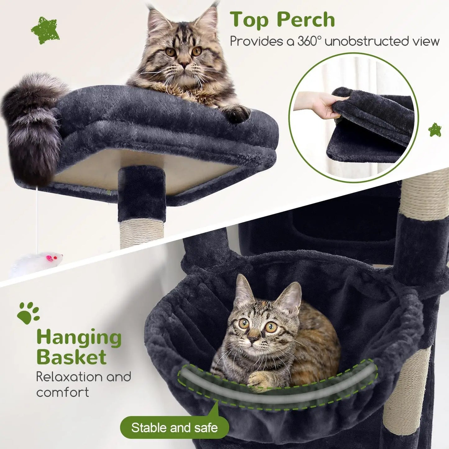 81" Cat Tower for Large Cats, Heavy Duty Cat Tree with 3 Condos, 8 Scratching Posts, Dark Grey