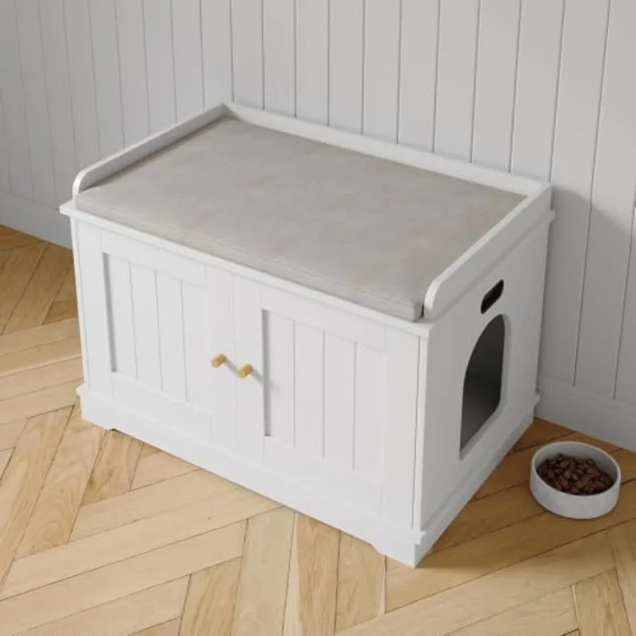 Cat Litter Box Enclosure Furniture Wooden Hidden Litter Box Cabinet Dog Proof Cat Washroom Kitty House with Vent Door