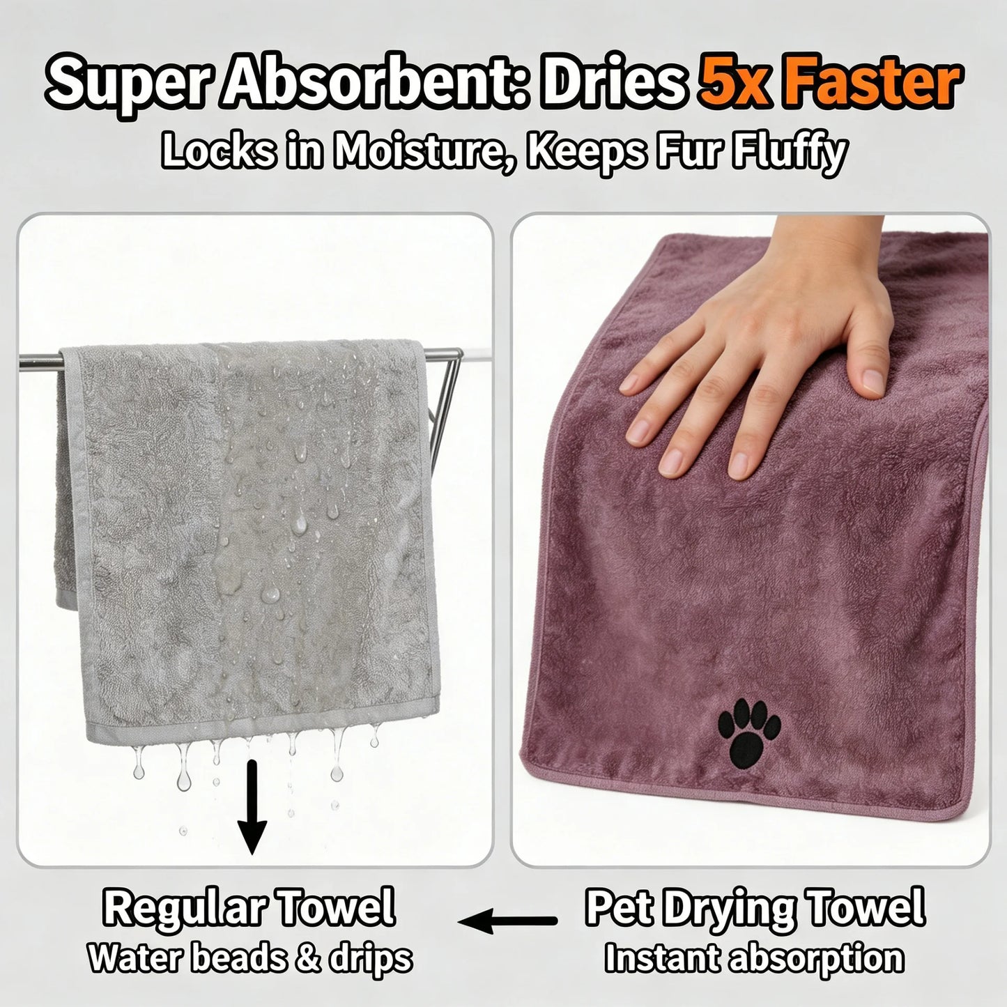 Extra Large Pet Bath Towel Super Absorbent Microfiber Quick Dry Soft Washcloth for Dogs Cats Durable Non-Fading Easy to Clean