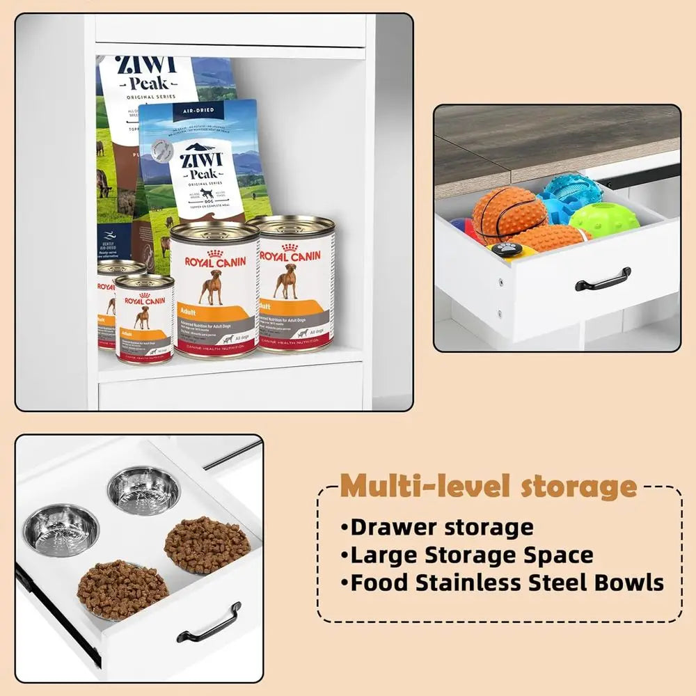 85 Heavy-Duty Double Dog Crate with Sliding Door, Divided for Two Large Dogs, Includes 4 Bowls, White