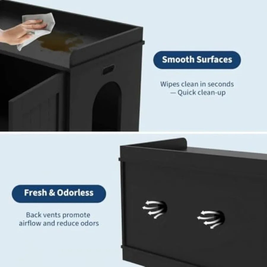 Cat Litter Box Enclosure Furniture Wooden Hidden Litter Box Cabinet Dog Proof Cat Washroom Kitty House with Vent Door