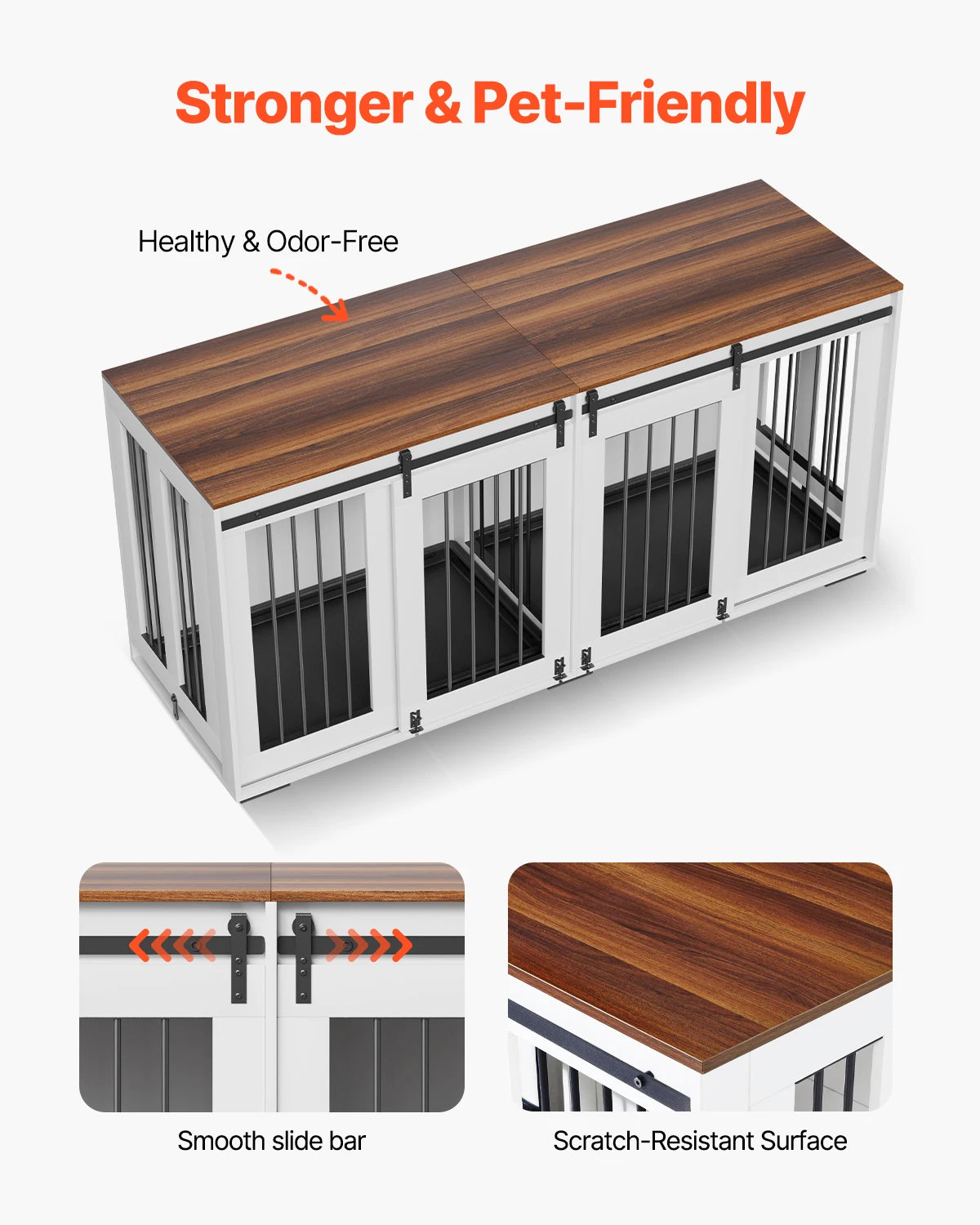 SucceBuy Double Dog Crate Furniture with Double Sliding Doors Large Dog Crate TV Stand with Removable Tray Steel Frame for Dogs