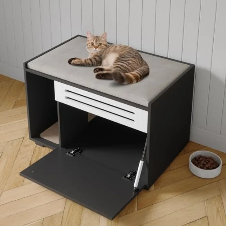 Cat Litter Box Enclosure Furniture Wooden Hidden Litter Box Cabinet Dog Proof Cat Washroom Kitty House with Vent Door