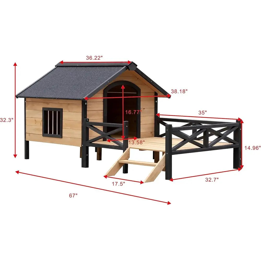 Spacious Wooden Dog Cabin with Porch - Outdoor Dog House Style