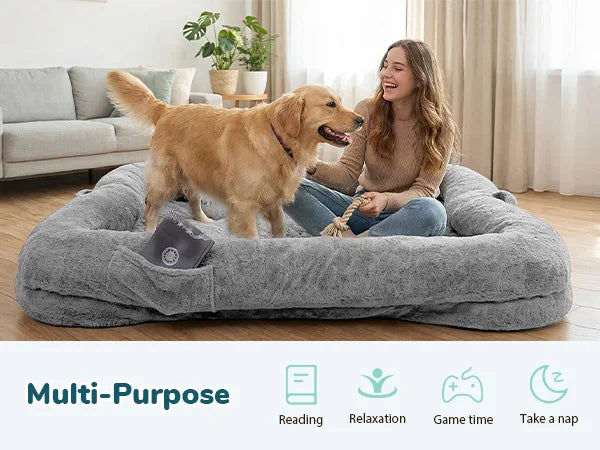 Clearance Human Dog Bed, Washable Faux Fur Dog Bed for People Doze Off, Napping Orthopedic Dog Bed, 71''x45''x14''Size Fits You