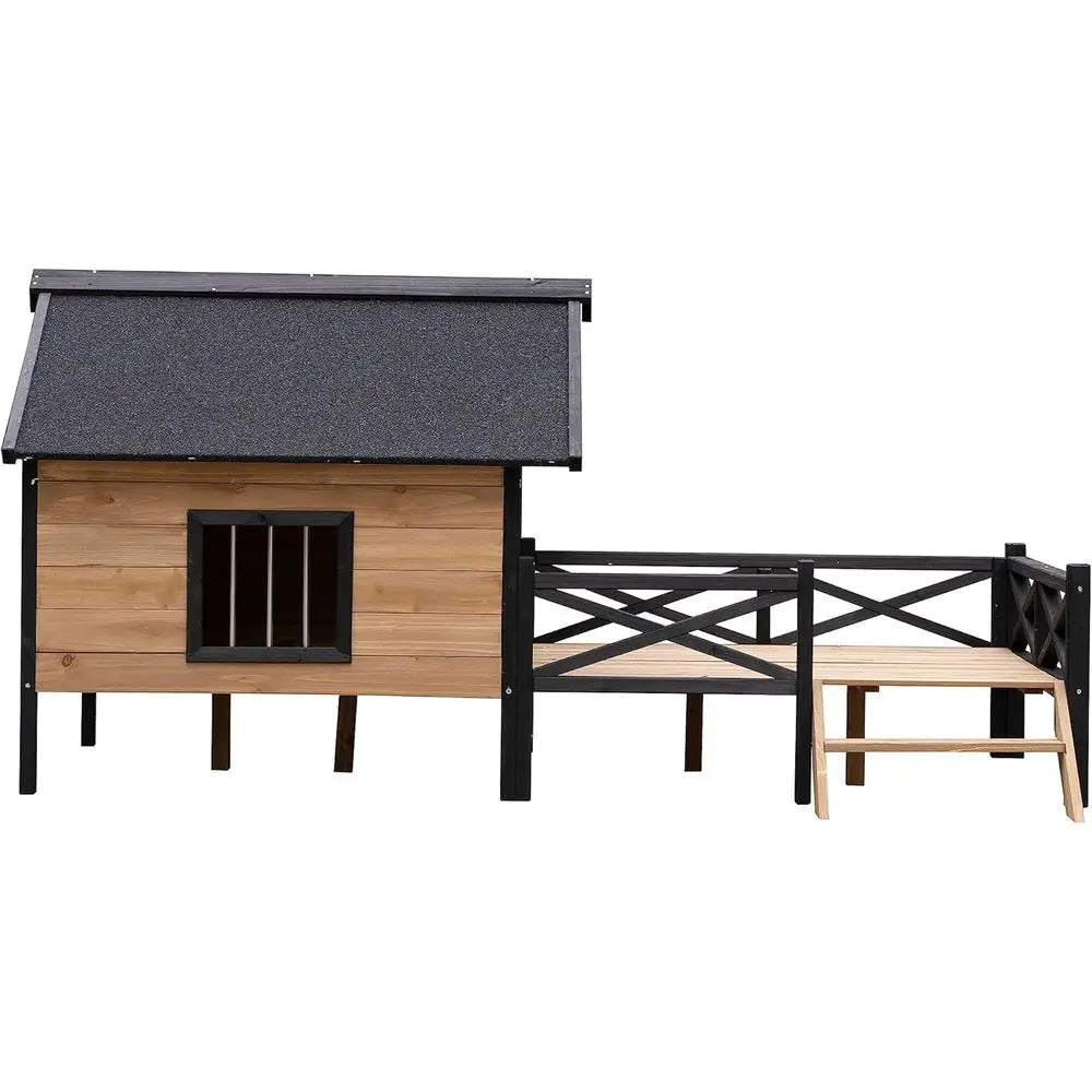 Spacious Wooden Dog Cabin with Porch - Outdoor Dog House Style