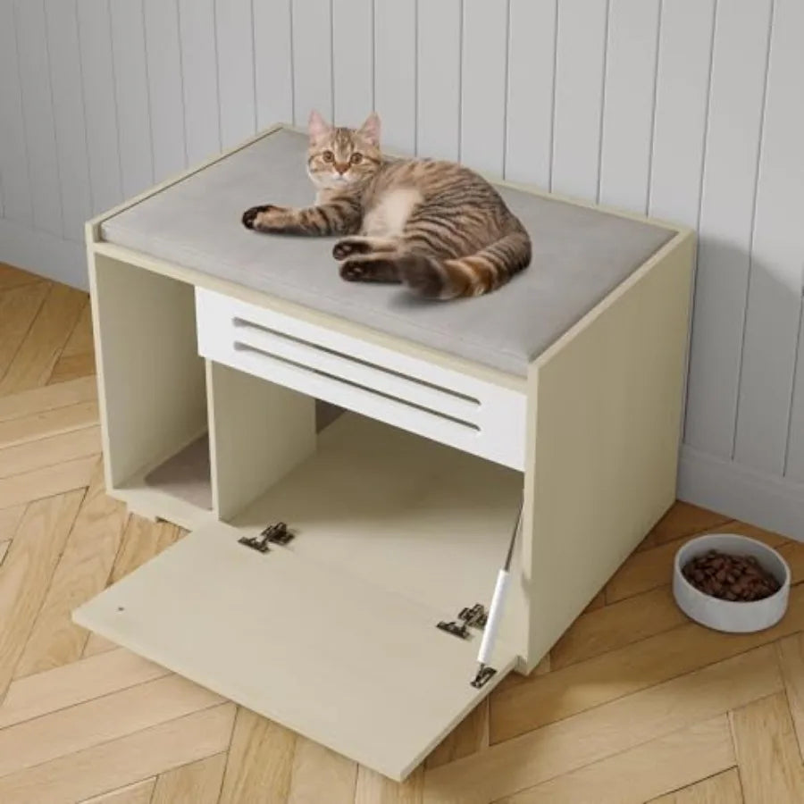 Cat Litter Box Enclosure Furniture Wooden Hidden Litter Box Cabinet Dog Proof Cat Washroom Kitty House with Vent Door